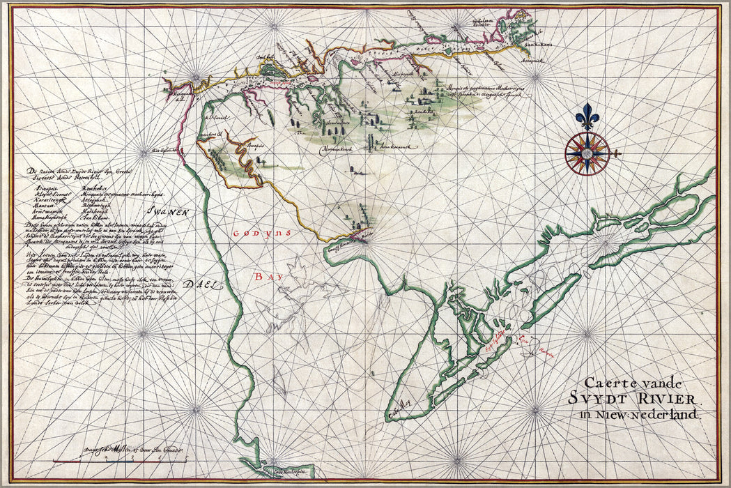 24"x36" Gallery Poster, Map of Delaware Bay 1639 named godyn's bay