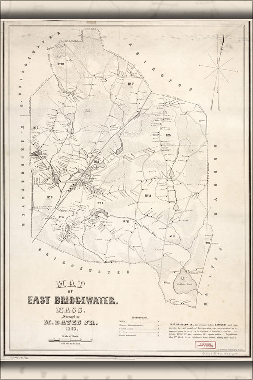 24"x36" Gallery Poster, Map of East Bridgewater, Massachusetts 1848