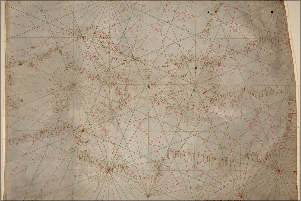 24"x36" Gallery Poster, Map of Eastern mediterranean Sea Italy Greece Egypt Crete 14th century