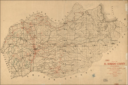 24"x36" Gallery Poster, Map of El Dorado County, California 1909