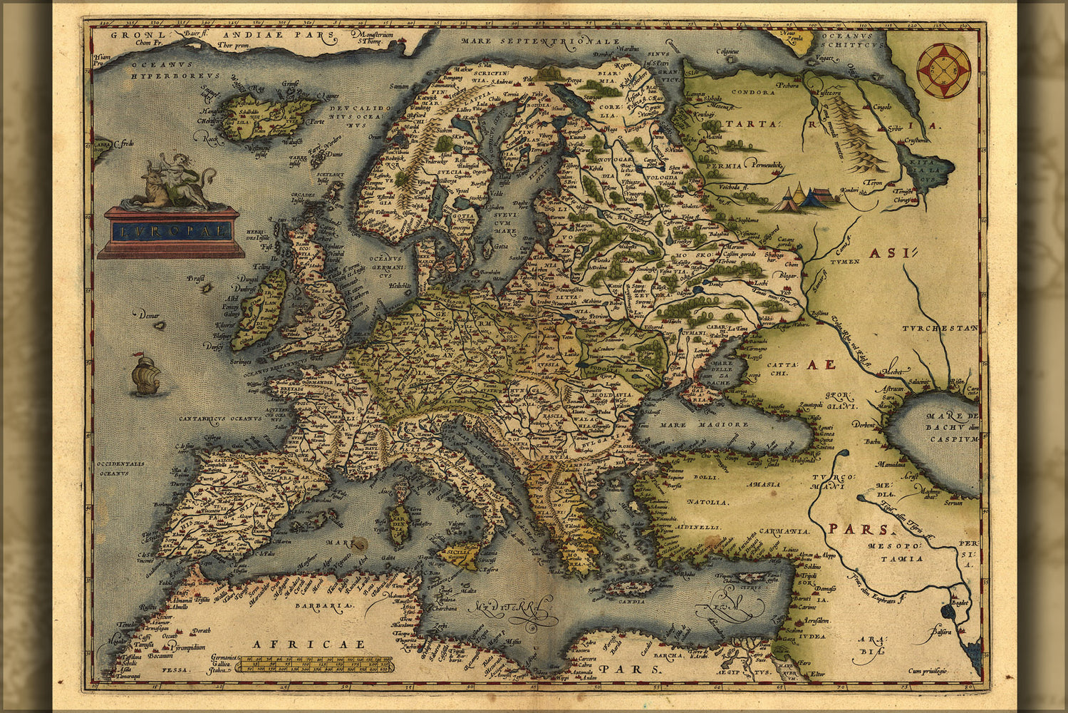 24"x36" Gallery Poster, Map of Europe by Abraham Ortelius 1571