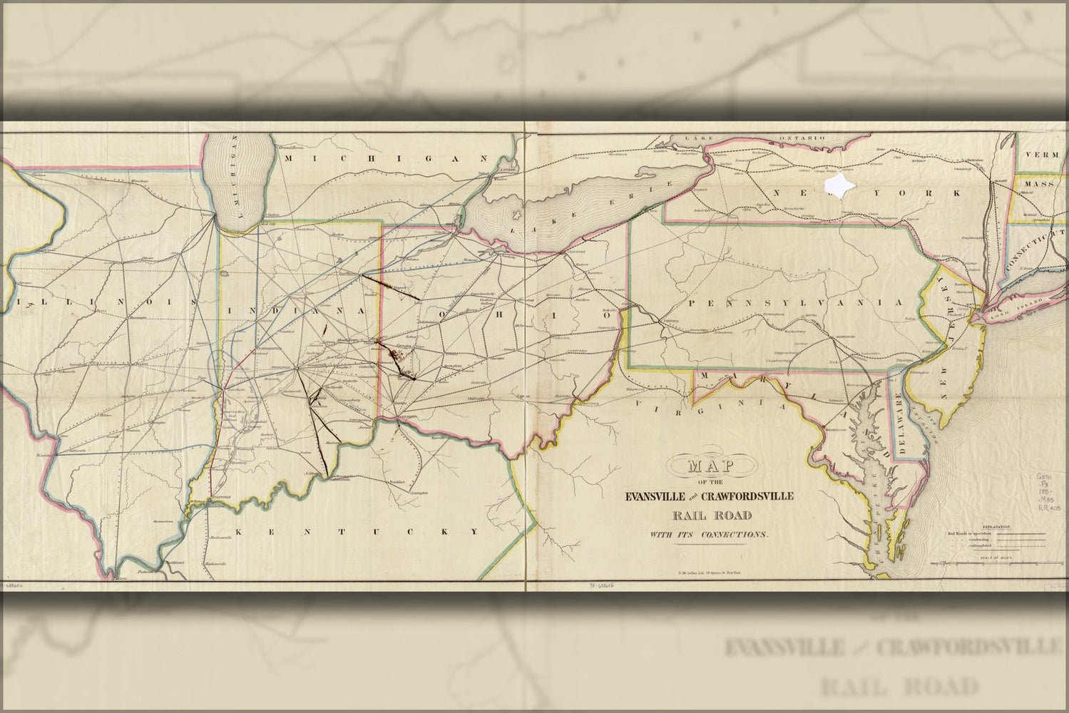 24"x36" Gallery Poster, Map of Evansville & Crawfordsville RailRoad 1850