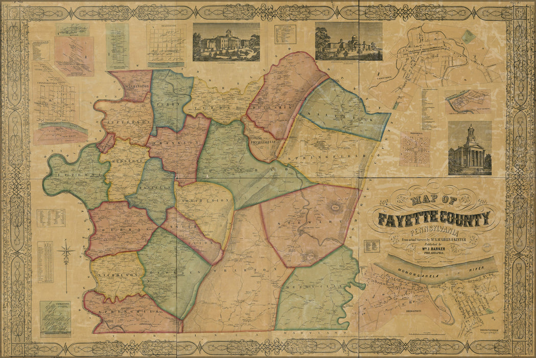 24"x36" Gallery Poster, Map of Fayette Co., Pennsylvania 1858 P2