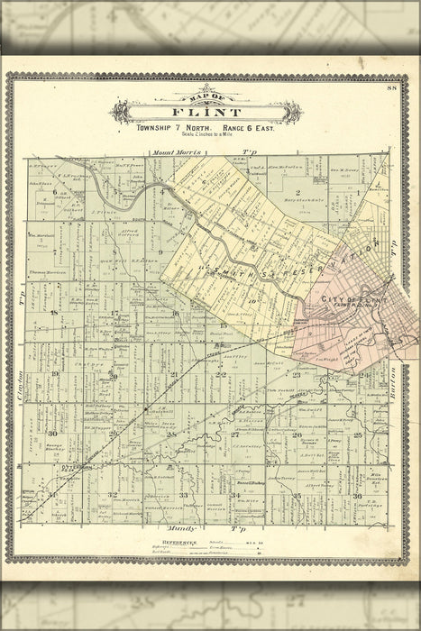 24"x36" Gallery Poster, Map of Flint michigan 1889
