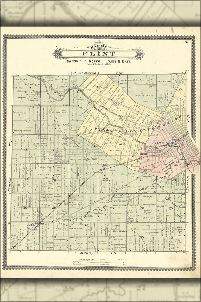 24"x36" Gallery Poster, Map of Flint michigan 1889