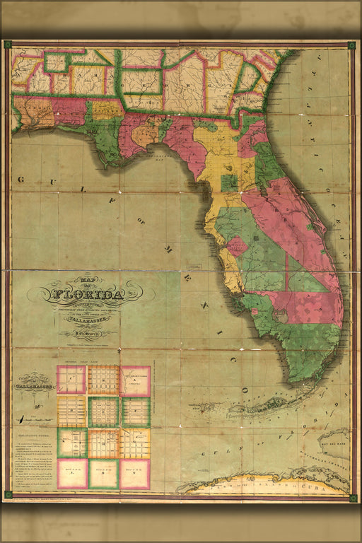 24"x36" Gallery Poster, Map of Florida 1829