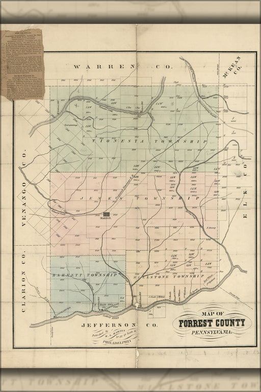 24"x36" Gallery Poster, Map of Forest County, Pennsylvania 1858