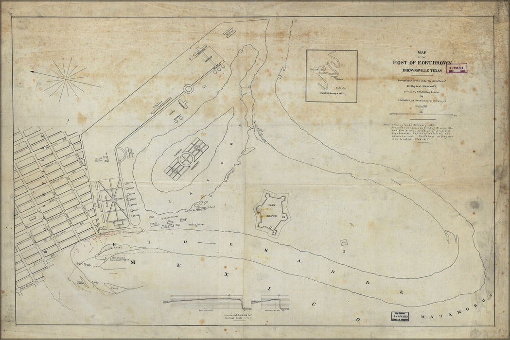 24"x36" Gallery Poster, Map of Fort Brown, Brownsville, Texas 1877