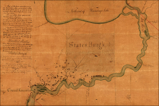 24"x36" Gallery Poster, Map of Fox River Winnebago Lake wisconsin 1832