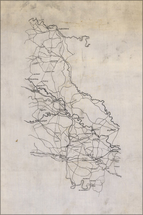 24"x36" Gallery Poster, Map of Fredericksburg to Richmond Virginia 1865