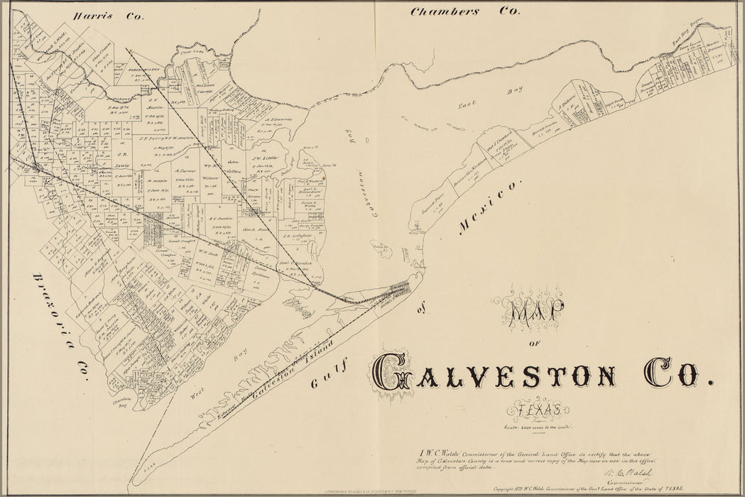 24"x36" Gallery Poster, Map of Galveston Co., Texas 1879