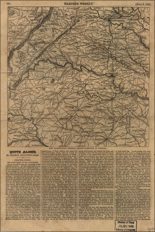 24"x36" Gallery Poster, Map of General Grant's campaign in Virginia 1864