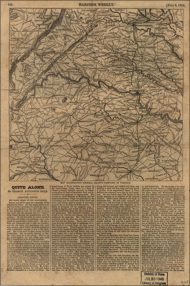 24"x36" Gallery Poster, Map of General Grant's campaign in Virginia 1864