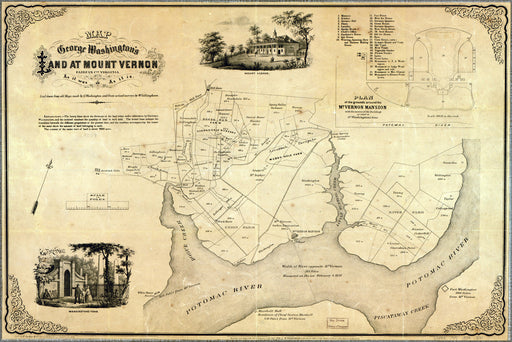 24"x36" Gallery Poster, Map of George Washington land Mount Vernon 1859