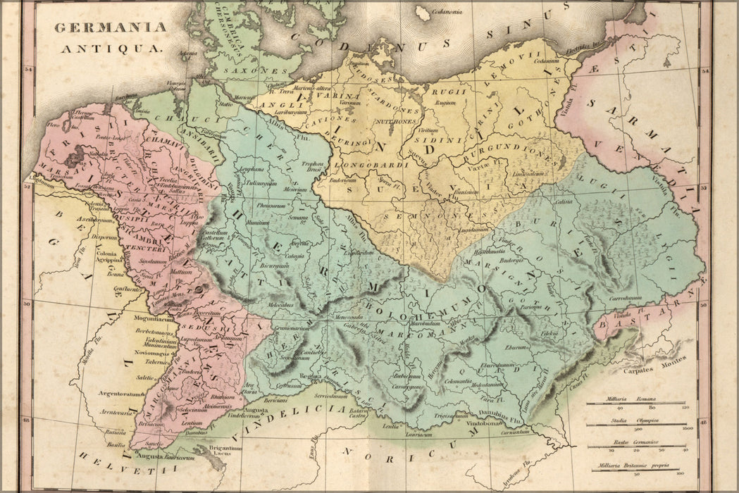 24"x36" Gallery Poster, Map of Germany in Antiquity 1826
