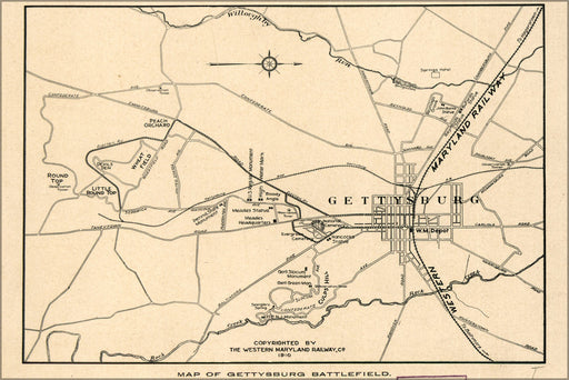 24"x36" Gallery Poster, Map of Gettysburg battle field 1910