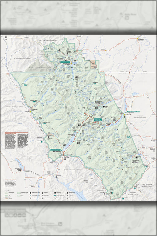 24"x36" Gallery Poster, Map of Glacier National Park