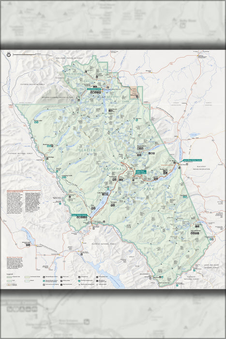 24"x36" Gallery Poster, Map of Glacier National Park