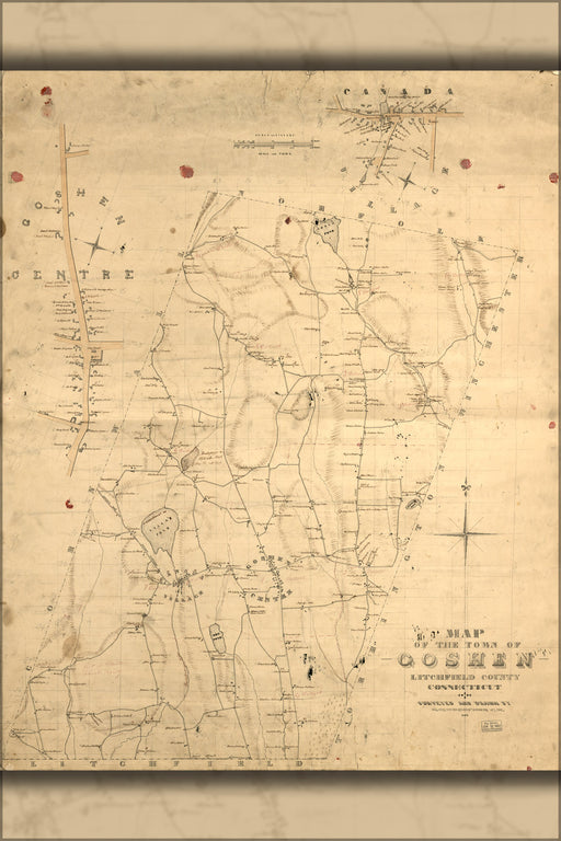 24"x36" Gallery Poster, Map of Goshen, Litchfield Co, Connecticut 1852