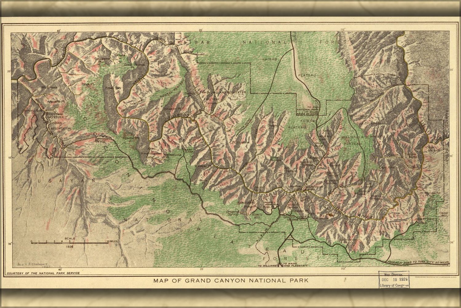 24"x36" Gallery Poster, Map of Grand Canyon National Park 1926