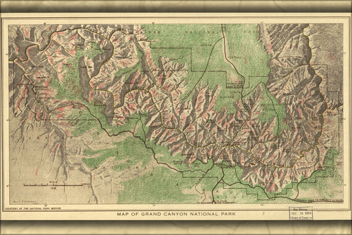 24"x36" Gallery Poster, Map of Grand Canyon National Park 1926