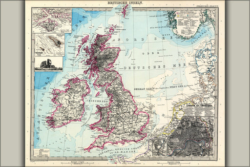 24"x36" Gallery Poster, Map of Great Britain c1891 in German by Stieler & Perthes