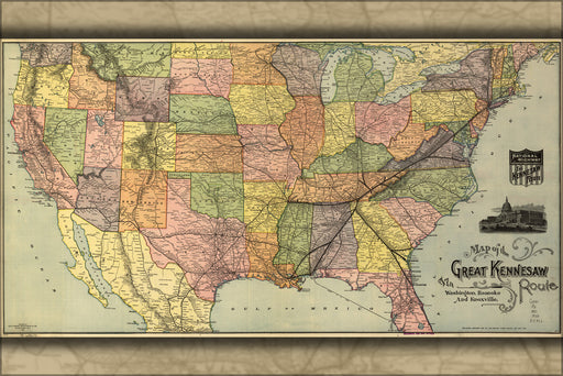 24"x36" Gallery Poster, Map of Great Kennesaw railroad united states 1890