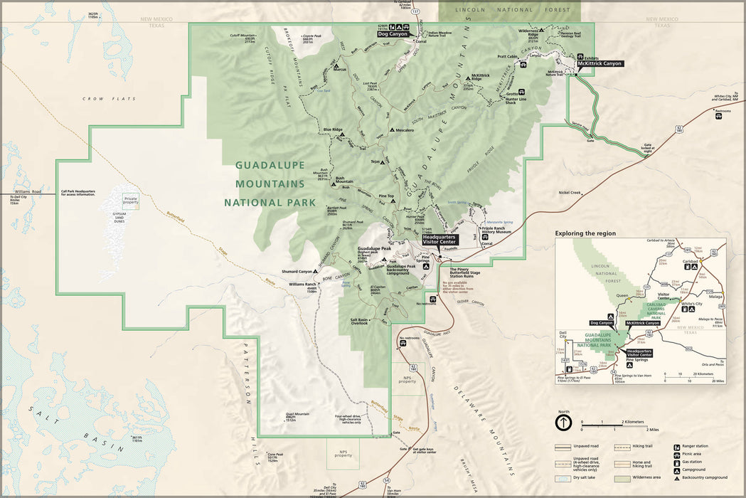 24"x36" Gallery Poster, Map of Guadalupe Mountains National Park - West Texas