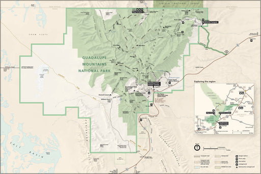 24"x36" Gallery Poster, Map of Guadalupe Mountains National Park - West Texas