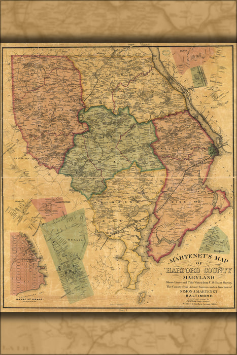 24"x36" Gallery Poster, Map of Harford County, Maryland 1878