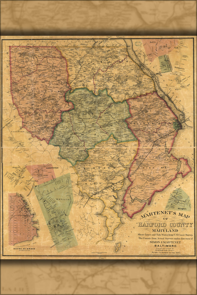 24"x36" Gallery Poster, Map of Harford County, Maryland 1878