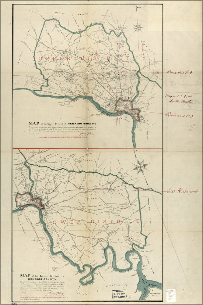 24"x36" Gallery Poster, Map of Henrico County virginia 1887