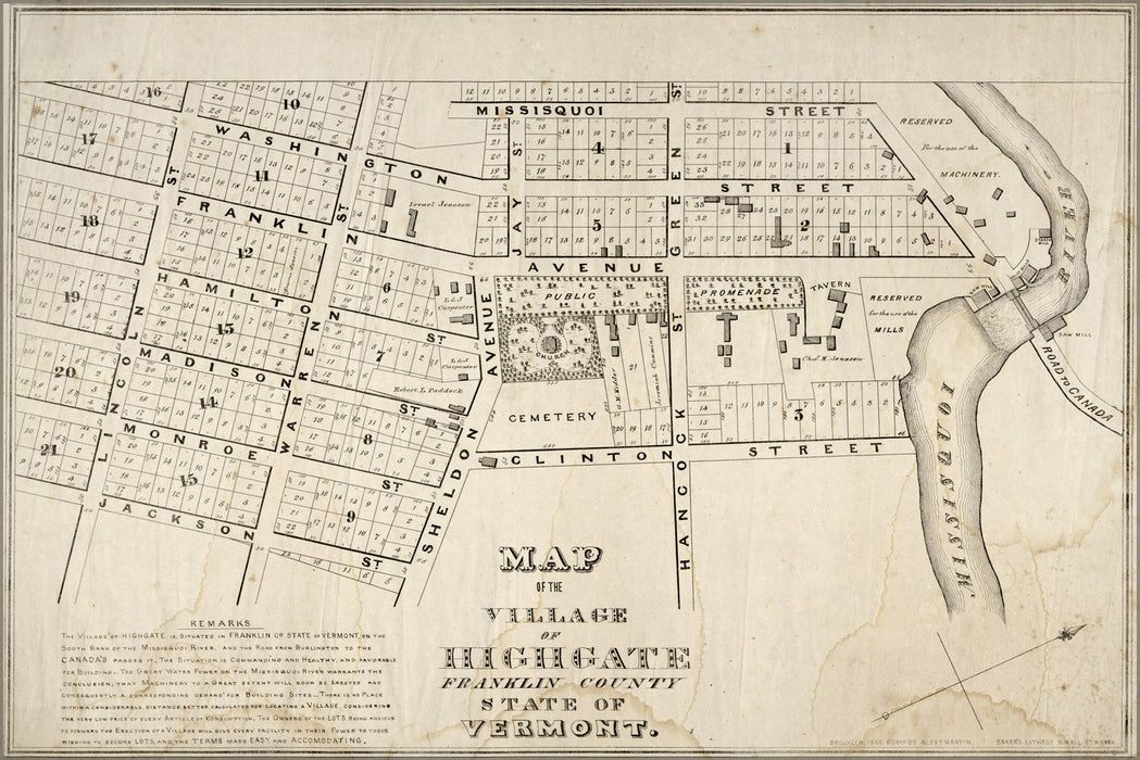 24"x36" Gallery Poster, Map of Highgate, Franklin County, Vermont 1836