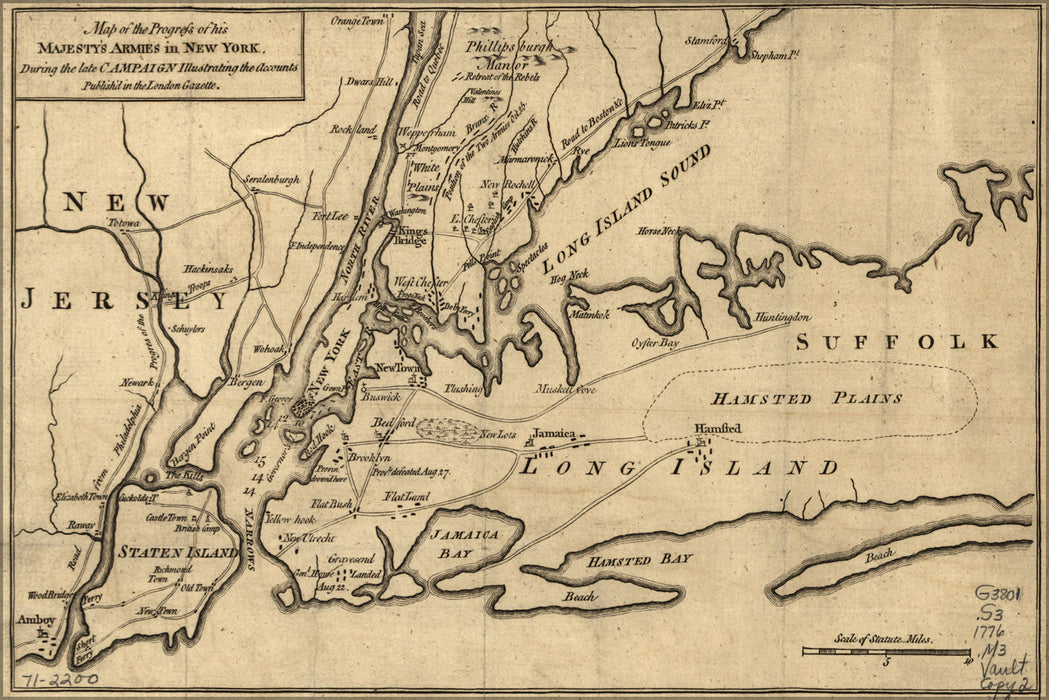 24"x36" Gallery Poster, Map of His Majesty's armies in New York 1776