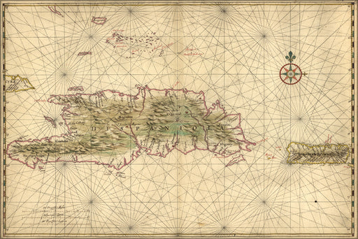 24"x36" Gallery Poster, Map of Hispaniola and Puerto Rico 1639