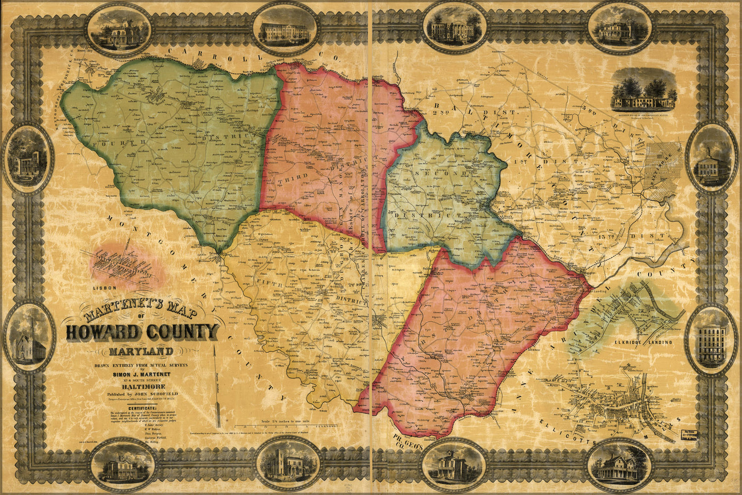 24"x36" Gallery Poster, Map of Howard County, Maryland 1860
