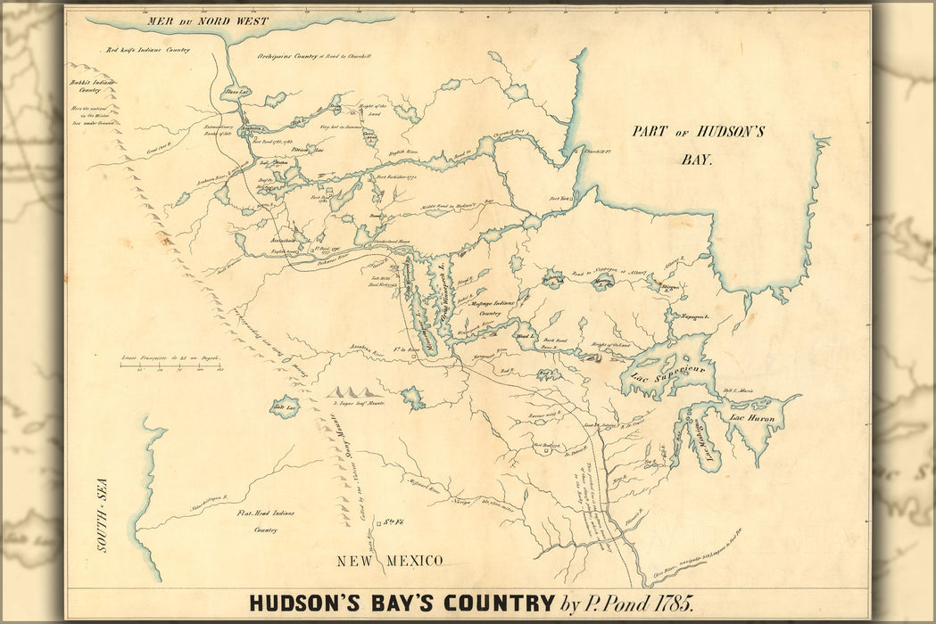 24"x36" Gallery Poster, Map of Hudsons Bay Great Lakes and Plains c1785
