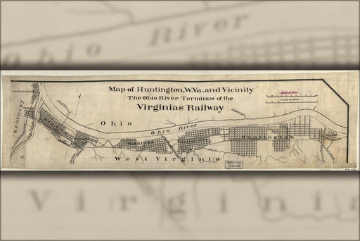 24"x36" Gallery Poster, Map of Huntington, West virginia 1880