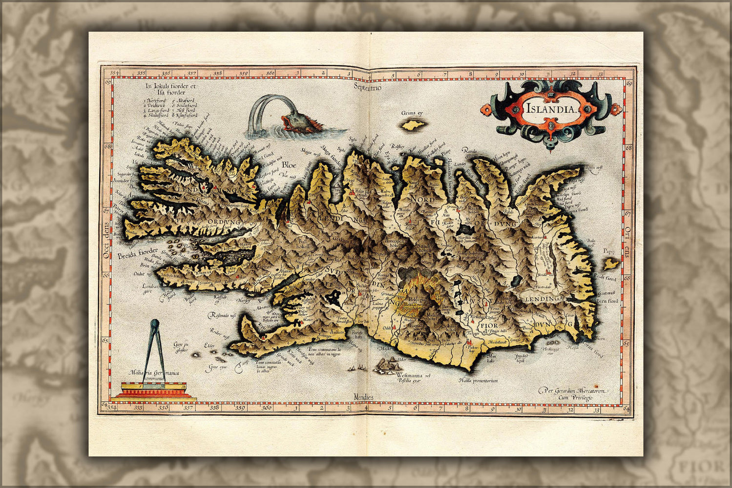 24"x36" Gallery Poster, Map of Iceland by Mercator c1596