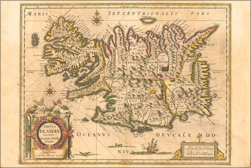 24"x36" Gallery Poster, Map of Iceland c1645