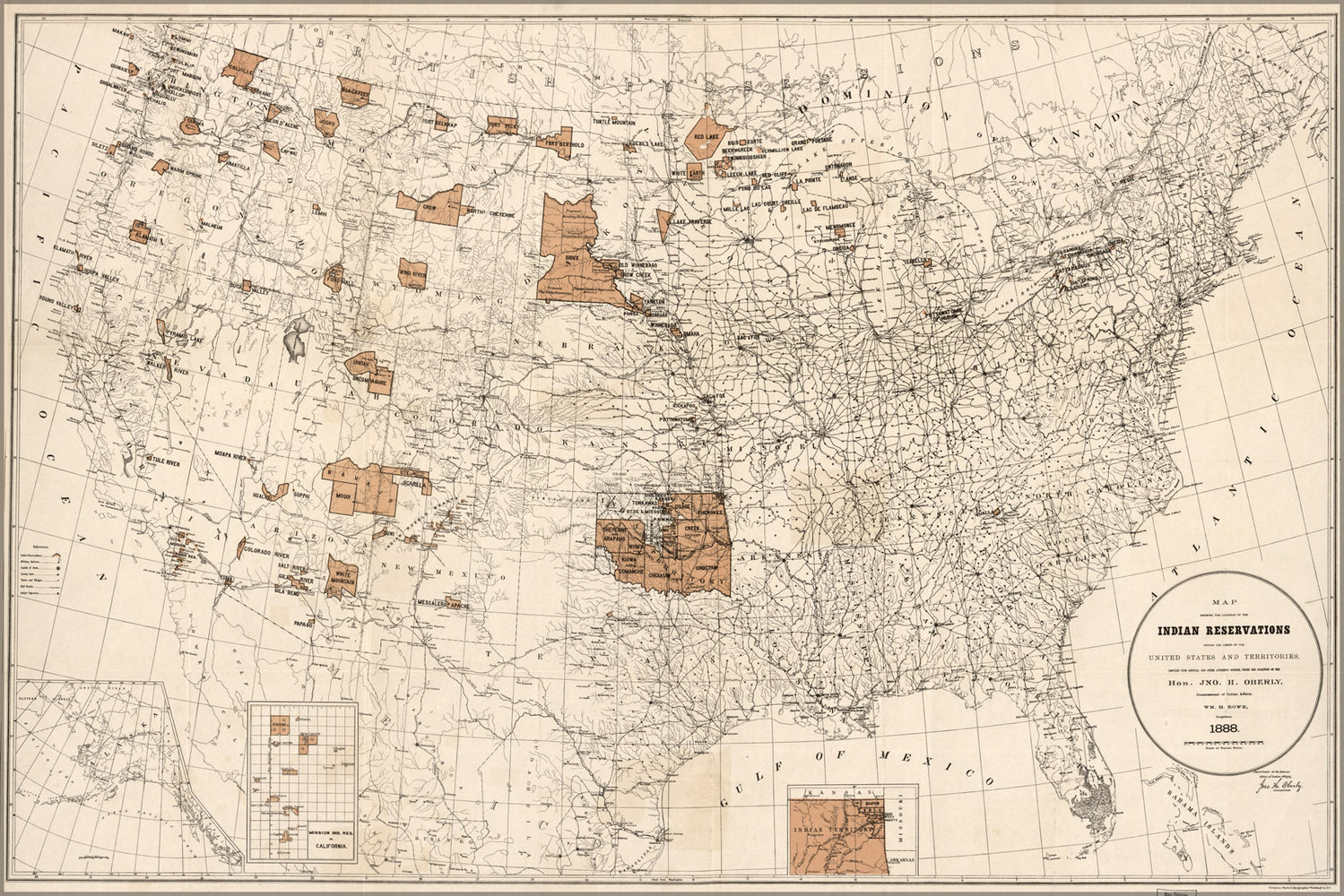 24"x36" Gallery Poster, Map of Indian reservations in United States 1888