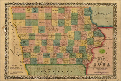 24"x36" Gallery Poster, Map of Iowa 1855