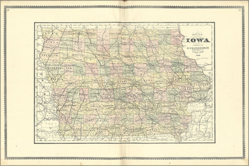 24"x36" Gallery Poster, Map of Iowa 1889