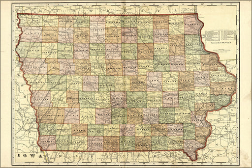 24"x36" Gallery Poster, Map of Iowa 1906