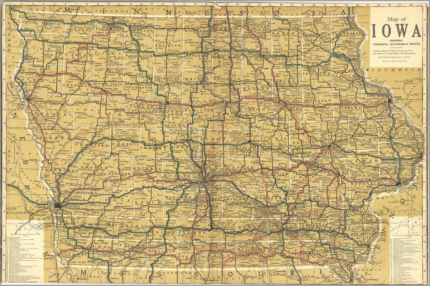 24"x36" Gallery Poster, Map of Iowa Automobile Routes 1920