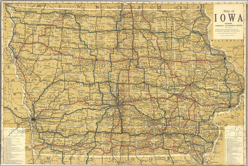 24"x36" Gallery Poster, Map of Iowa Automobile Routes 1920