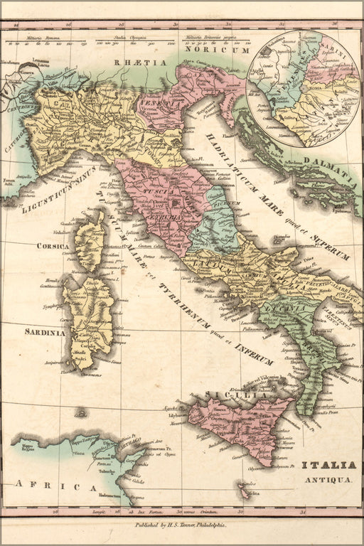 24"x36" Gallery Poster, Map of Italy during antiquity 1826