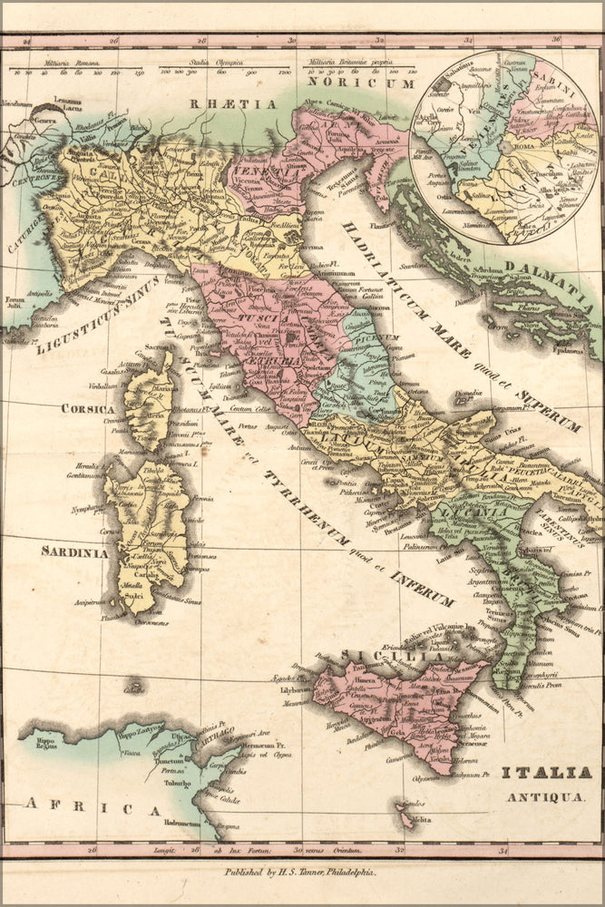 24"x36" Gallery Poster, Map of Italy during antiquity 1826