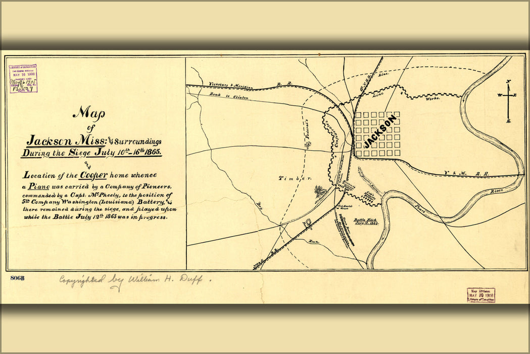 24"x36" Gallery Poster, Map of Jackson, Mississippi during siege 1863
