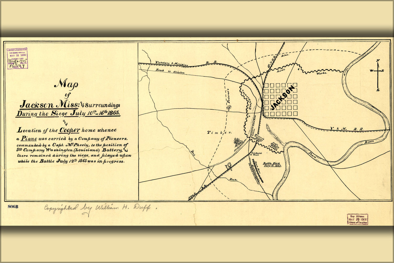 24"x36" Gallery Poster, Map of Jackson, Mississippi during siege 1863